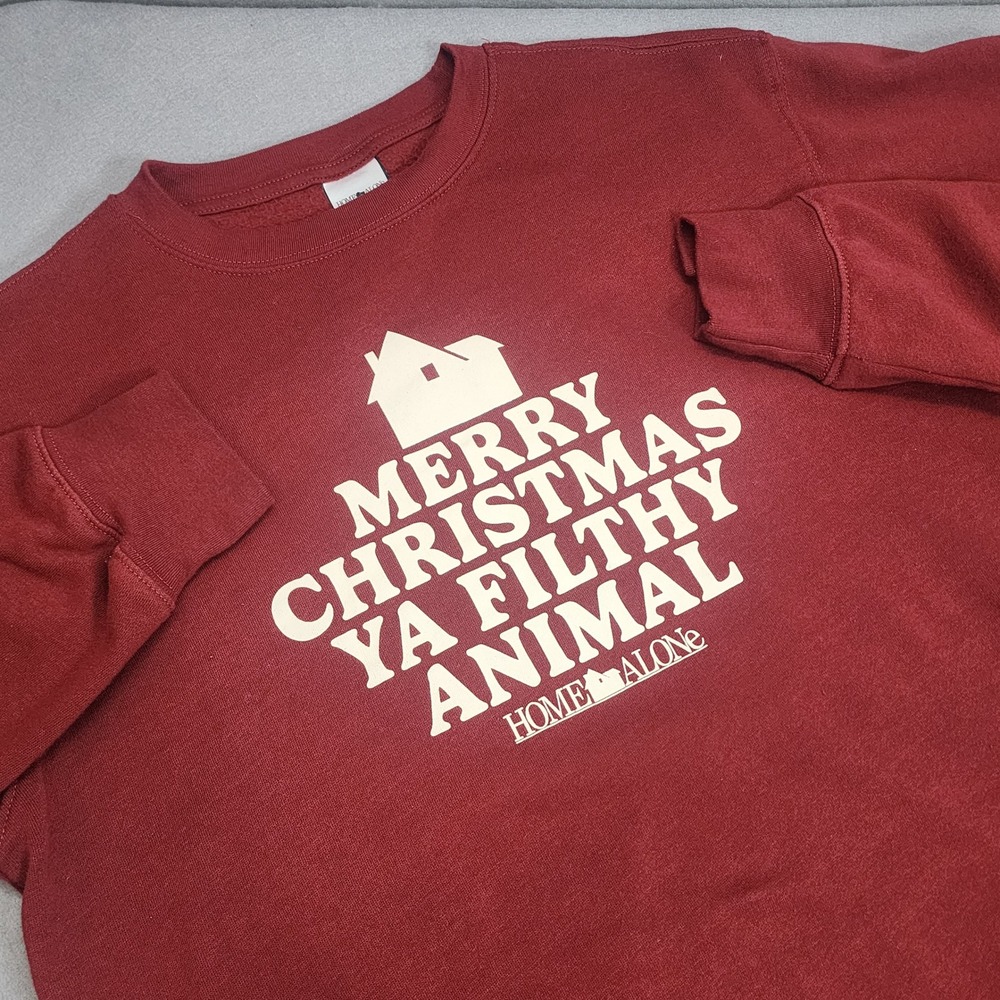 Home Alone Sweatshirt Burgundy Filthy Animal Graphic Holiday Unisex Small